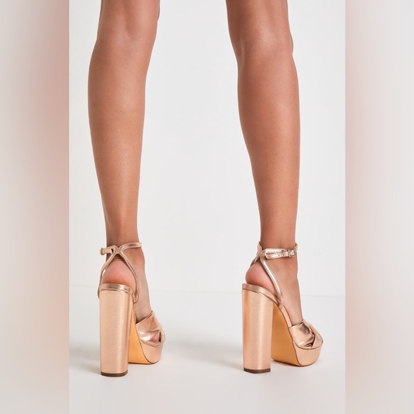 Prestan Rose Gold Platform Ankle Strap High Heels - Picture 3 of 4